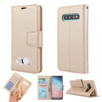 Samsung Galaxy S10 Cat Pattern Wallet Magnetic Stand Case Gold