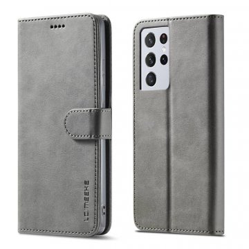 LC.IMEEKE Samsung Galaxy S21 Ultra Wallet Stand PU Leather Case Gray