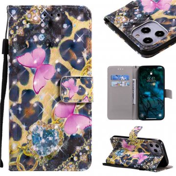 iPhone 12 Pro Max Pink Butterfly Painted Wallet Magnetic Kickstand Case