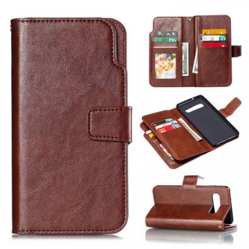 Samsung Galaxy S10 Wallet Stand Crazy Horse Leather Case Brown