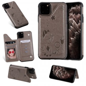 iPhone 11 Pro Bee and Cat Embossing Card Slots Stand Cover Gray