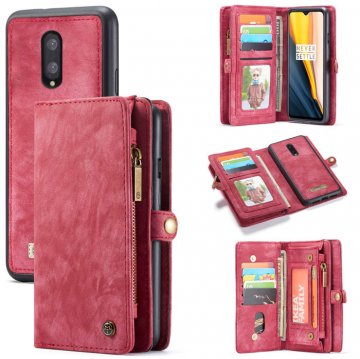 CaseMe OnePlus 7 Zipper Wallet Detachable 2 in 1 Case Red