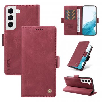 YIKATU Samsung Galaxy S21 Plus Skin-touch Wallet Kickstand Case Wine Red