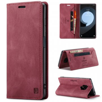 Autspace Xiaomi Redmi Note 9S Wallet Kickstand Magnetic Case Red