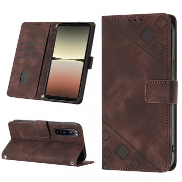 Skin-friendly Sony Xperia 5 IV Wallet Stand Case with Wrist Strap Coffee