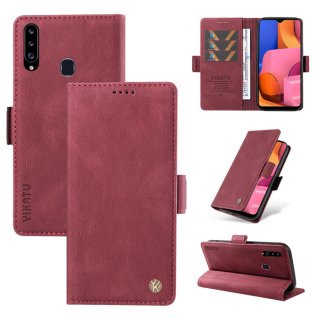 YIKATU Samsung Galaxy A20S Skin-touch Wallet Kickstand Case Wine Red