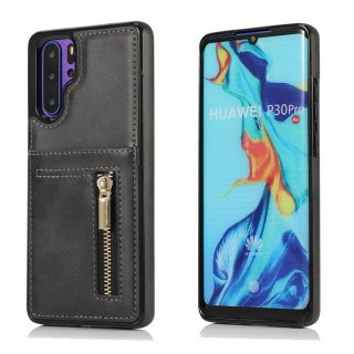 Huawei P30 Pro Zipper Wallet PU Leather Case Cover Black