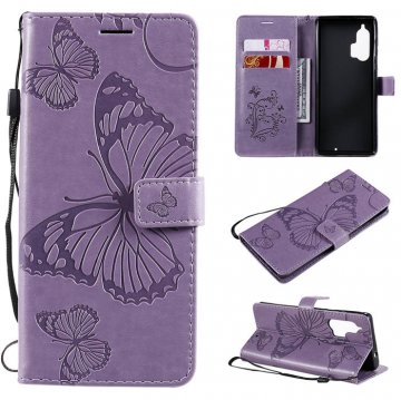 Motorola Edge Plus Embossed Butterfly Wallet Magnetic Stand Case Purple