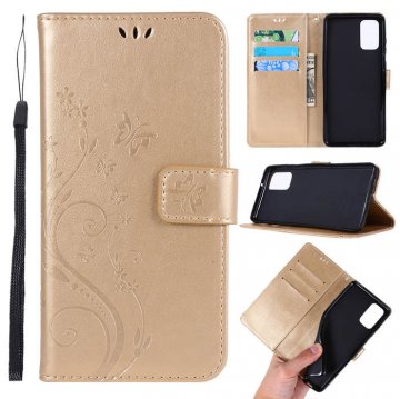 Samsung Galaxy S20 Plus Butterfly Pattern Wallet Magnetic Stand Case Gold