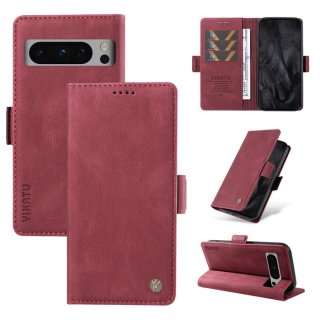 YIKATU Google Pixel 8 Pro Skin-touch Wallet Kickstand Case Wine Red