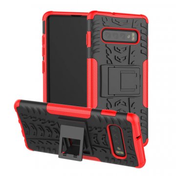 Samsung Galaxy S10 Plus Hybrid Rugged PC + TPU Kickstand Case Red