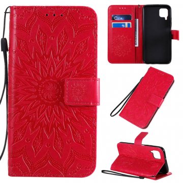 Huawei P40 Lite Embossed Sunflower Wallet Stand Case Red