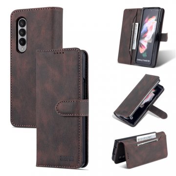 AZNS Samsung Galaxy Z Fold3 5G Wallet Magnetic Kickstand Case Coffee