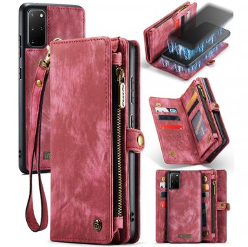 CaseMe Samsung Galaxy S20 Plus Zipper Wallet Case with Wrist Strap Red