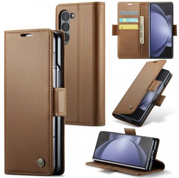 CaseMe Samsung Galaxy Z Fold 5 Wallet RFID Blocking Magnetic Buckle Case Brown