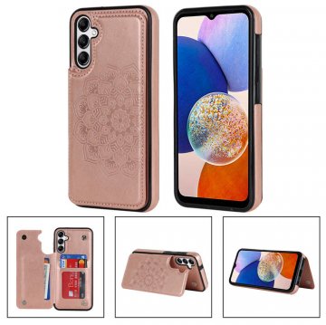 Mandala Embossed Samsung Galaxy A54 Case with Card Holder Rose Gold