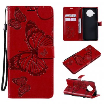 Xiaomi Mi 10T Lite Embossed Butterfly Wallet Magnetic Stand Case Red
