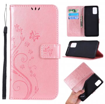 Samsung Galaxy S20 Plus Butterfly Pattern Wallet Magnetic Stand Case Rose Gold