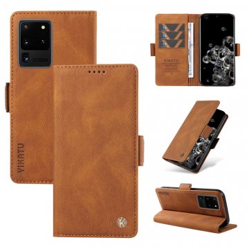 YIKATU Samsung Galaxy S20 Ultra Skin-touch Wallet Kickstand Case Brown