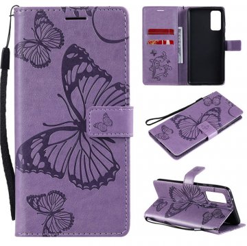 Samsung Galaxy S20 FE Embossed Butterfly Wallet Magnetic Stand Case Purple