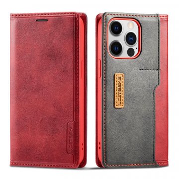 LC.IMEEKE iPhone 13 Pro Magnetic Stand Case With Card Slots Red