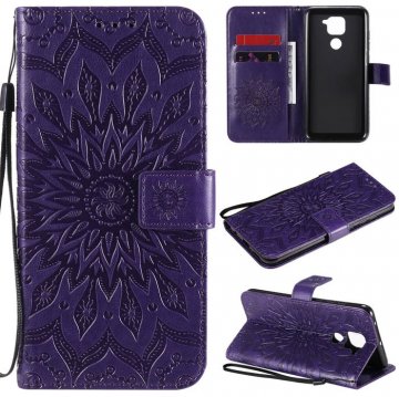 Xiaomi Redmi Note 9/Redmi 10X 4G Embossed Sunflower Wallet Stand Case Purple