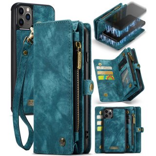 CaseMe iPhone 11 Pro Zipper Wallet Case with Wrist Strap Blue