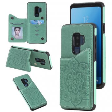 Samsung Galaxy S9 Plus Embossed Wallet Magnetic Stand Case Green