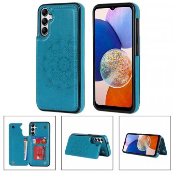 Mandala Embossed Samsung Galaxy A54 Case with Card Holder Blue