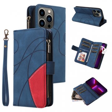 iPhone 13 Pro Zipper Wallet Magnetic Stand Case Blue