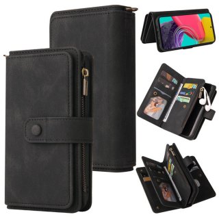 Samsung Galaxy M53 Wallet 15 Card Slots Case with Wrist Strap Black