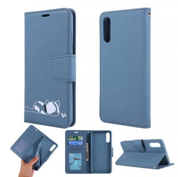 Samsung Galaxy A50 Cat Pattern Wallet Magnetic Stand Case Blue