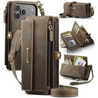 CaseMe iPhone 17 Pro Crossbody Wallet Case with RFID Blocking & Wireless Charging Coffee