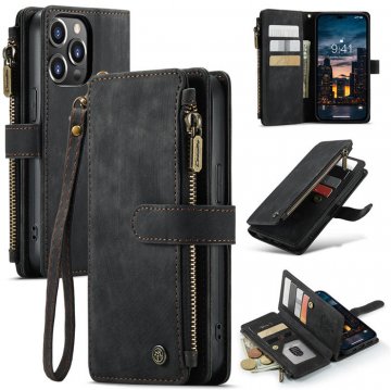 CaseMe iPhone 14 Pro Max Wallet Case with Wrist Strap Black