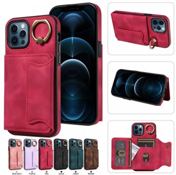 For iPhone 12/12 Pro Card Holder Ring Kickstand Case Red