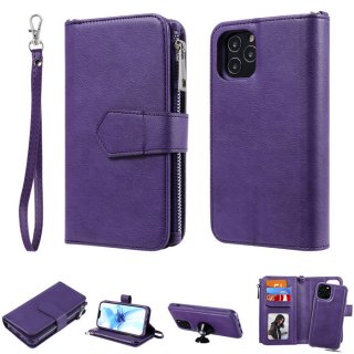 iPhone 12 Pro Zipper Wallet Magnetic Detachable 2 in 1 Case Purple