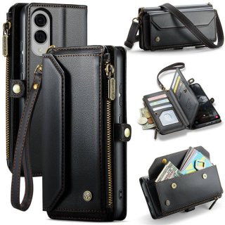 CaseMe Samsung Galaxy S25 Edge Wallet RFID Blocking Crossbody Phone Case Black