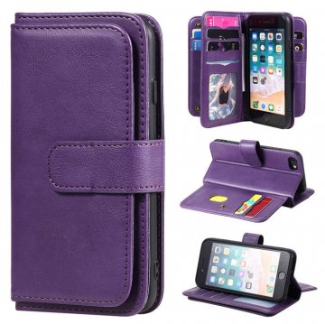 iPhone 7/8/SE 2020 Multi-function 10 Card Slots Wallet Case Violet
