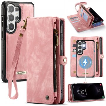 CaseMe Samsung Galaxy S26 Ultra 2-in-1 Magnetic RFID Wallet Case with Wireless Charging & Wrist Strap Pink