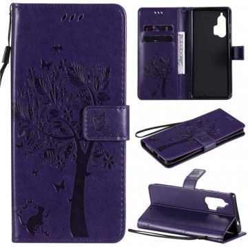 Motorola Edge Plus Embossed Tree Cat Butterfly Wallet Stand Case Purple