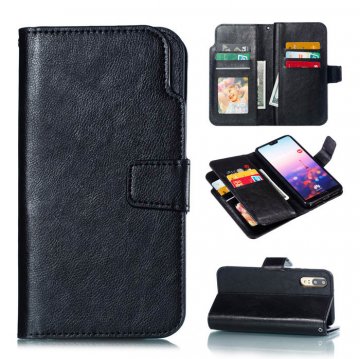 Huawei P20 Wallet Stand Leather Case with 9 Card Slots Black