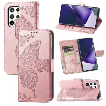 Butterfly Embossed Leather Wallet Kickstand Case Rose Gold For Samsung