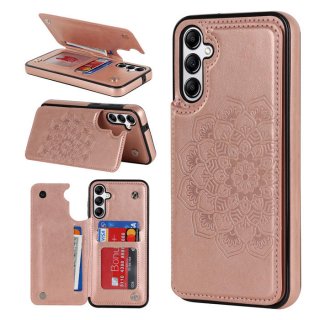 Mandala Embossed Samsung Galaxy A14 5G Case with Card Holder Rose Gold