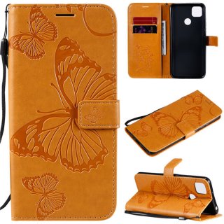 Xiaomi Redmi 9C Embossed Butterfly Wallet Magnetic Stand Case Yellow