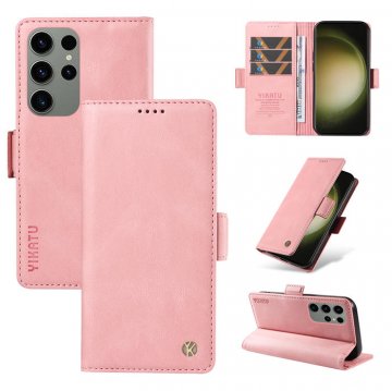 YIKATU Samsung Galaxy S23 Ultra Skin-touch Wallet Kickstand Case Pink