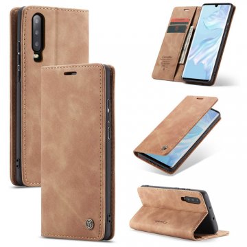 CaseMe Huawei P30 Retro Wallet Stand Magnetic Flip Case Brown