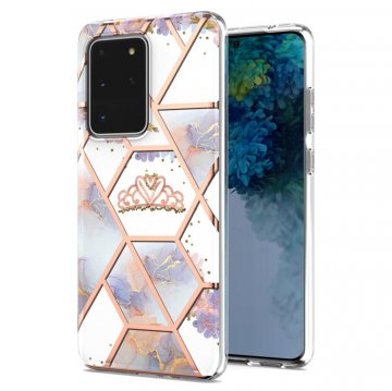 Samsung Galaxy S20 Ultra Flower Pattern Marble Electroplating TPU Case Crown