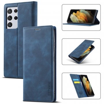 LC.IMEEKE Samsung Galaxy S21 Ultra Wallet Kickstand Magnetic Case Blue
