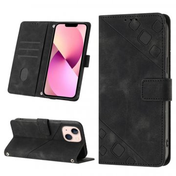 Skin-friendly iPhone 13 Wallet Stand Case with Wrist Strap Black