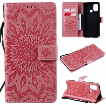 OnePlus Nord N100 Embossed Sunflower Wallet Magnetic Stand Case Pink